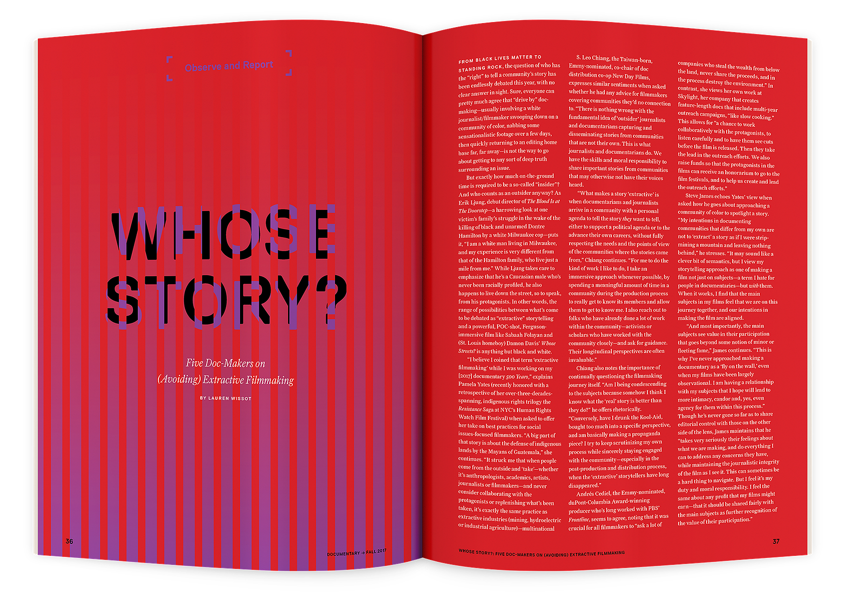 Documentary editorial film magazine spread design by Susan Q Yin