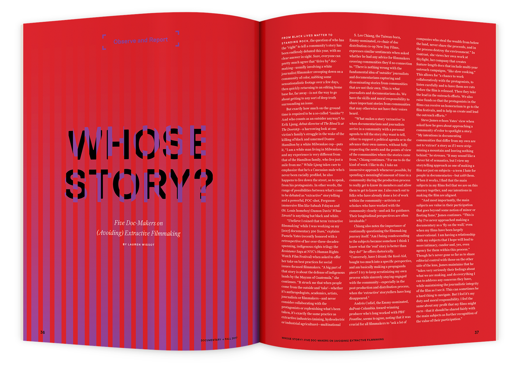 Documentary editorial film magazine spread design by Susan Q Yin