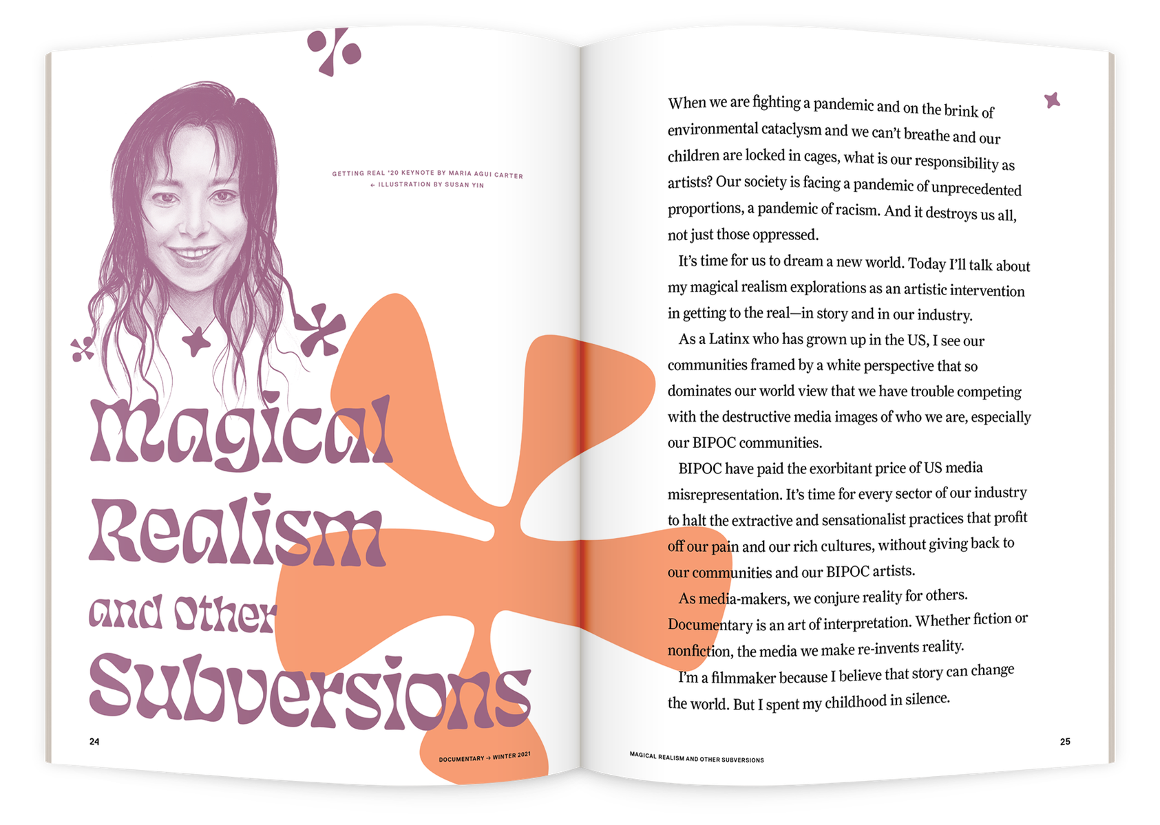 Documentary editorial film magazine spread design and illustratioin by Susan Q Yin