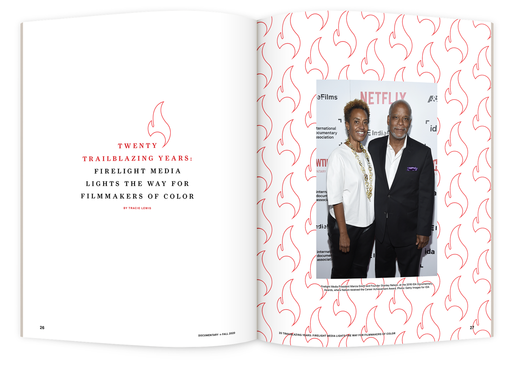 Documentary editorial film magazine spread design by Susan Q Yin featuring Firelight Media