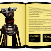 Documentary editorial film magazine spread design by Susan Q Yin with photo of Manfrotto tripod by  Maggie Shanon