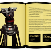Documentary editorial film magazine spread design by Susan Q Yin with photo of Manfrotto tripod by  Maggie Shanon