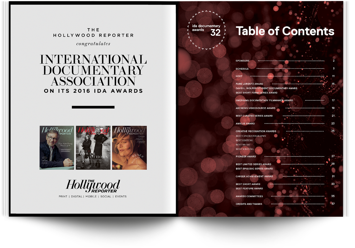 IDA Documentary Awards ceremony branding program Table of Contents design by Susan Yin 
