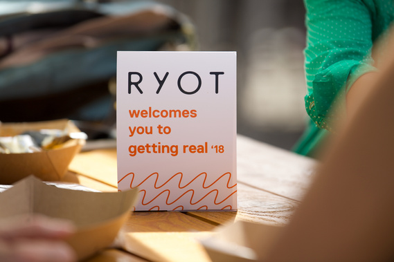 Getting Real '18 Documentary Conference lunch sponsor recognition signage design by Susan Q Yin