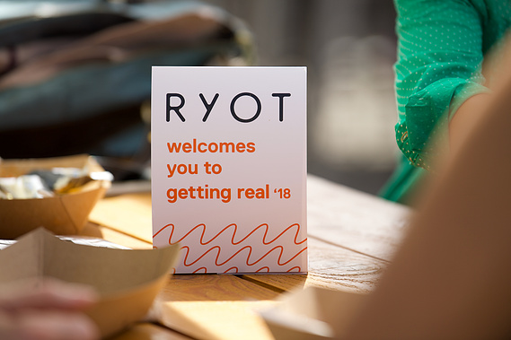 Getting Real '18 Documentary Conference lunch sponsor recognition signage design by Susan Q Yin