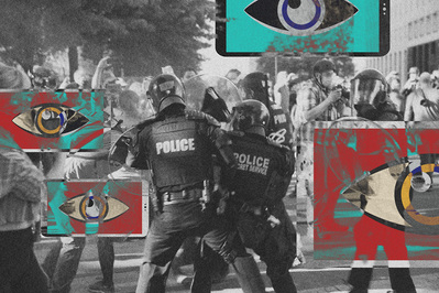 Documentary editorial film magazine digital marketing social media graphic by Susan Q Yin on shooting riots and hostile environments