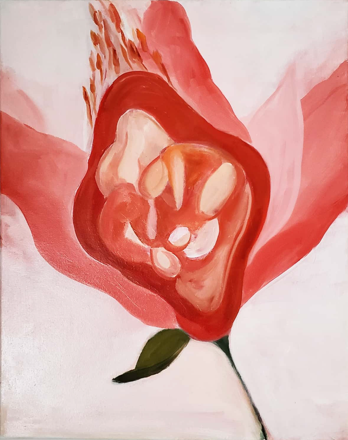 oil painting of a red flower