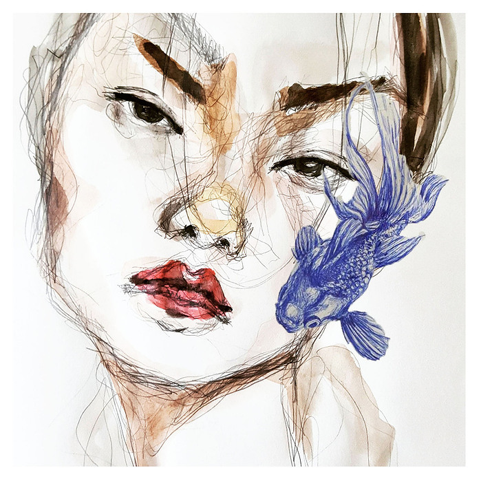 fine art print of portrait and fish