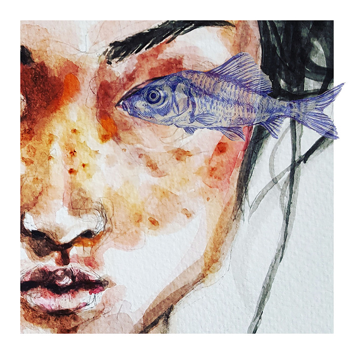 fine art print of portrait and fish