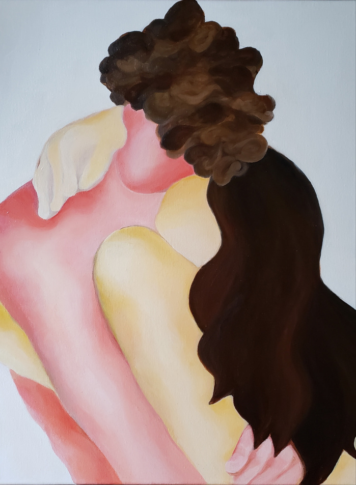 oil painting of two figures in embrance