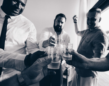 Groom and best men toasting. Wedding photography, Santa Teresa, Costa Rica. 