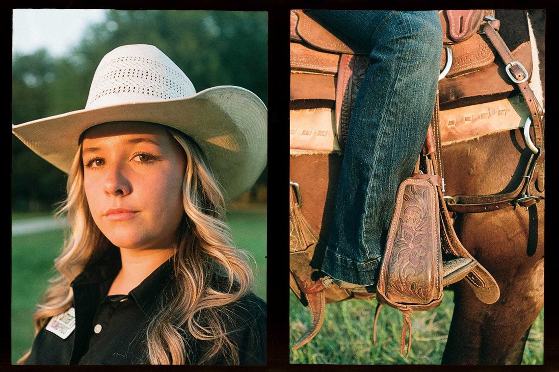Sally Poteat, 18, of Spartanburg, poses for a portrait with her horse Newt near her family barn Wednesday, May 26, 2021. Scan of 35mm Kodak Portrait 160. Photographed using Olympus Pen F half-frame camera.  