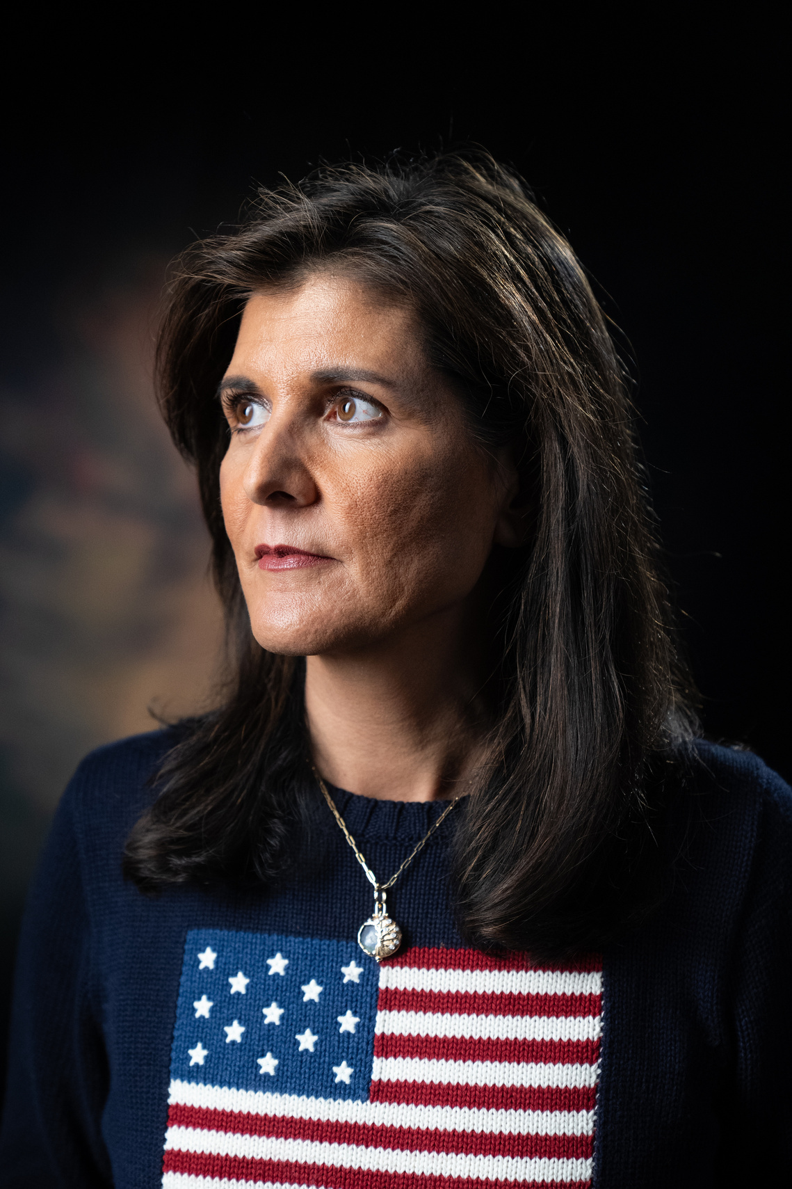 Republican presidential candidate Nikki Halley poses for a portrait before speaking at at Seacoast Media Group and USA TODAY Network 2024 Town Hall Forum in Exeter, New Hampshire. 