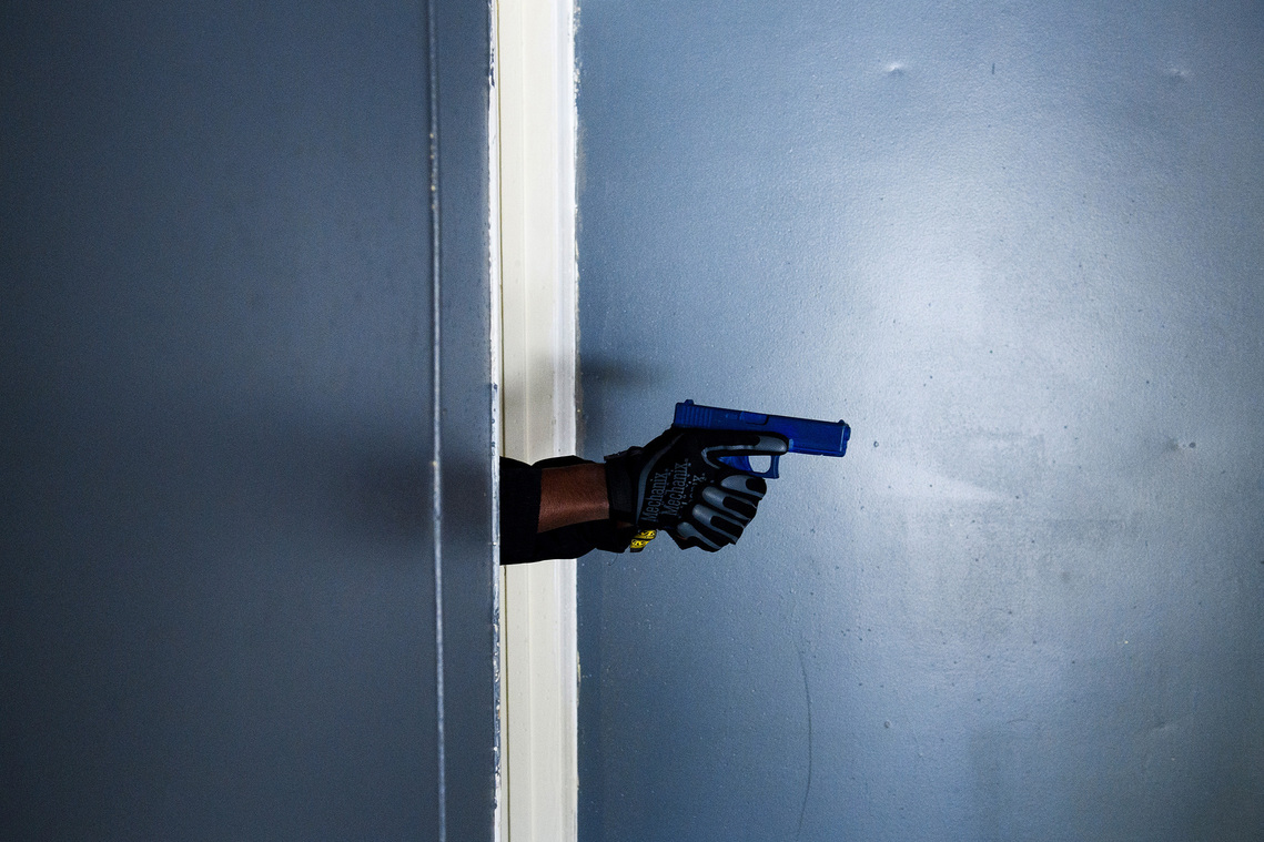 A law enforcement officer undergoing training at the South Carolina Criminal Justice Academy participates in scenario exercise on Thursday, Dec. 6, 2018. 
