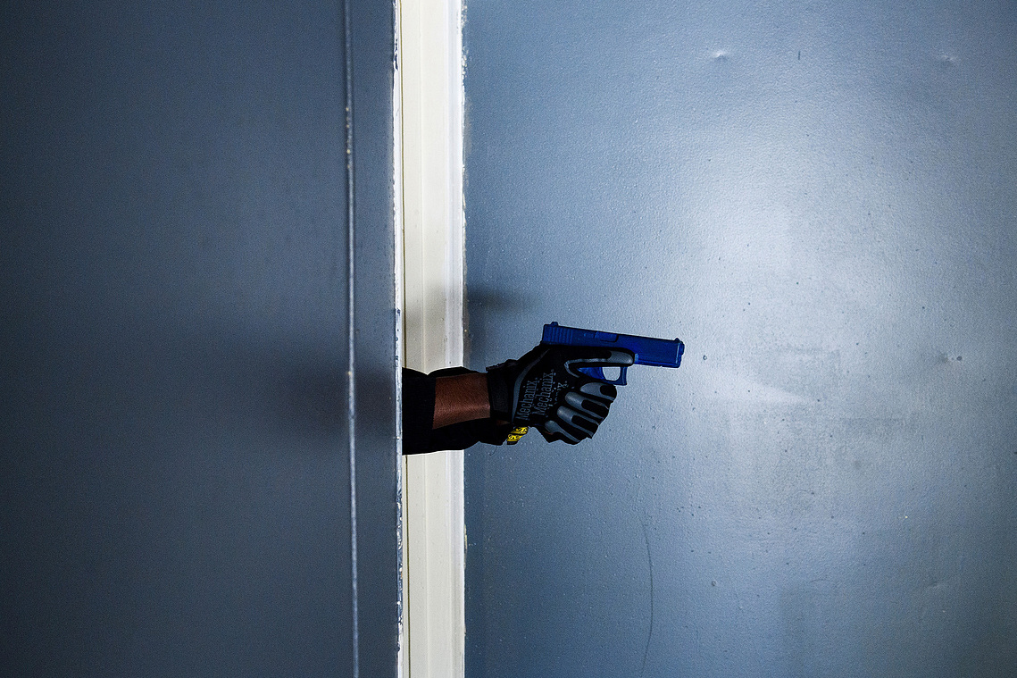 A law enforcement officer undergoing training at the South Carolina Criminal Justice Academy participates in scenario exercise on Thursday, Dec. 6, 2018. 