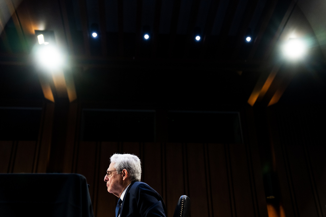 Attorney General Merrick Garland testifies in front of the Senate Judiciary Committee on March 1, 2023 in Washington.