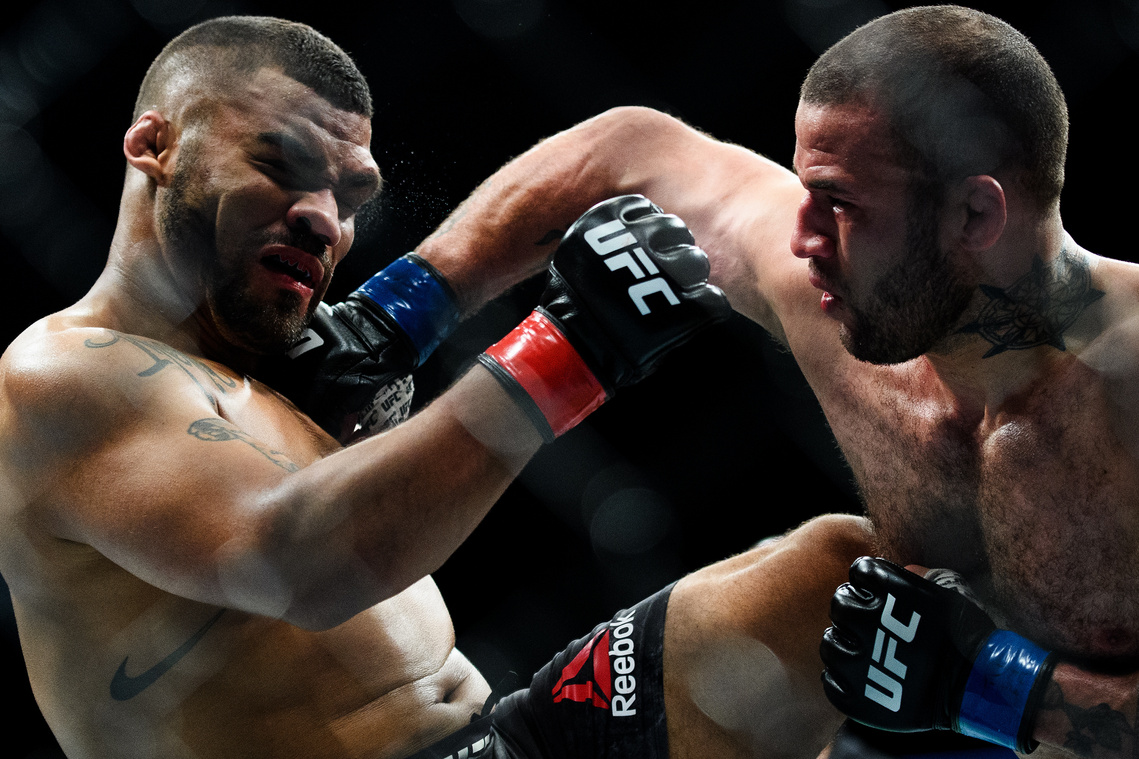 Eric Spicely  swings at Deron Winn during UFC Fight Night at the Bon Secours Wellness Arena Saturday, June 22, 2019.
