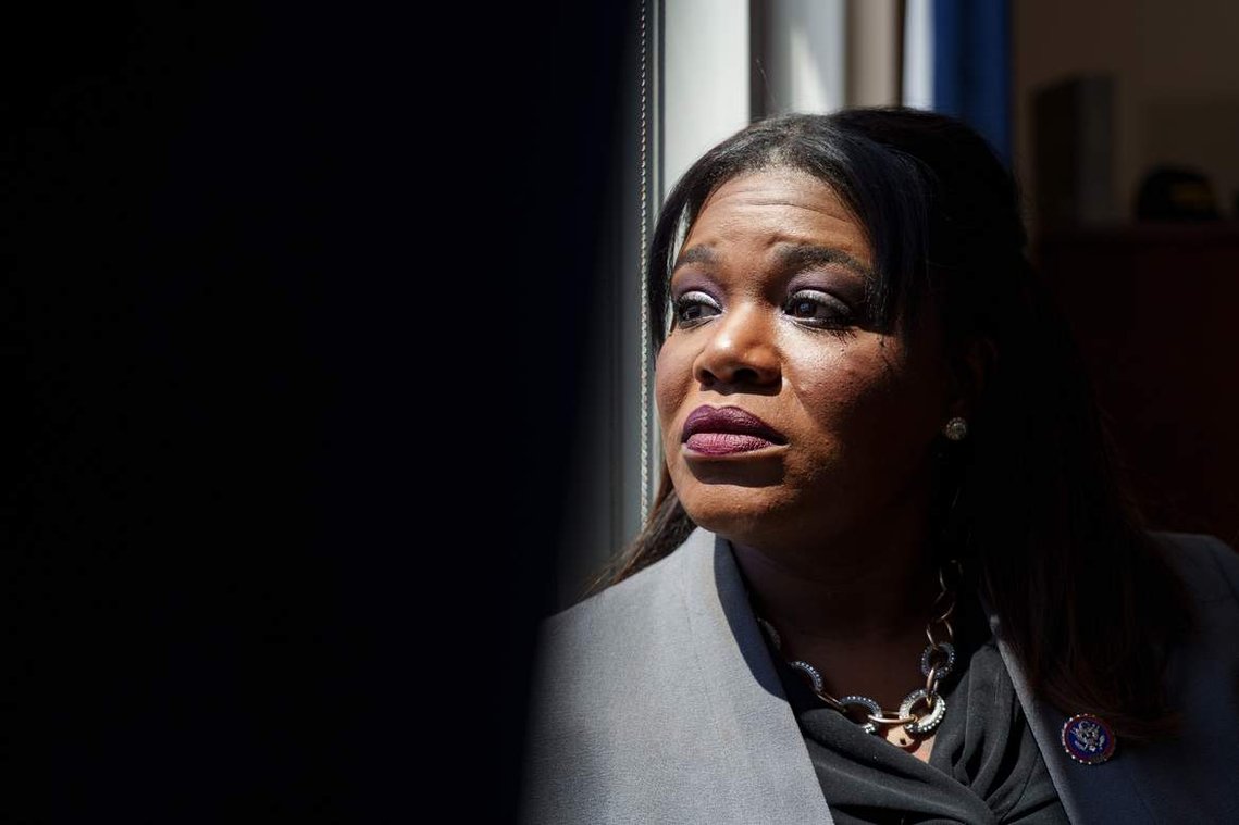 Ahead of the U.S. Supreme Court decision in Dobbs v. Jackson case, Rep. Cori Bush poses for a portrait in her office after discussing her personal connection to abortions.