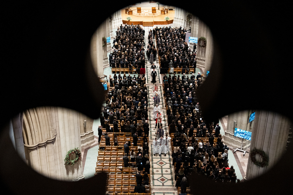 Mourners pay tribute to former US Supreme Court Justice Sandra Day O'Connor during a funeral service at the National Cathedral in Washington. O'Connor, the first woman to serve on the Supreme Court, died on Dec. 1, 2023.
