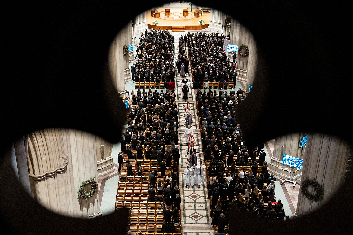 Mourners pay tribute to former US Supreme Court Justice Sandra Day O'Connor during a funeral service at the National Cathedral in Washington. O'Connor, the first woman to serve on the Supreme Court, died on Dec. 1, 2023.
