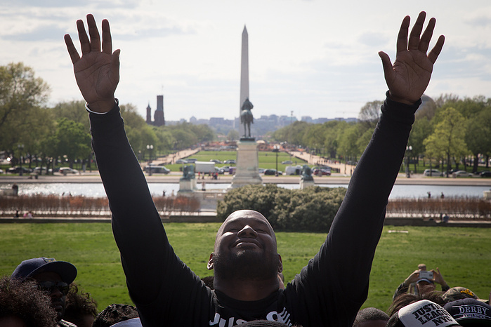 Walter Newsome revels as the marchers finally arrive at the US Capitol.