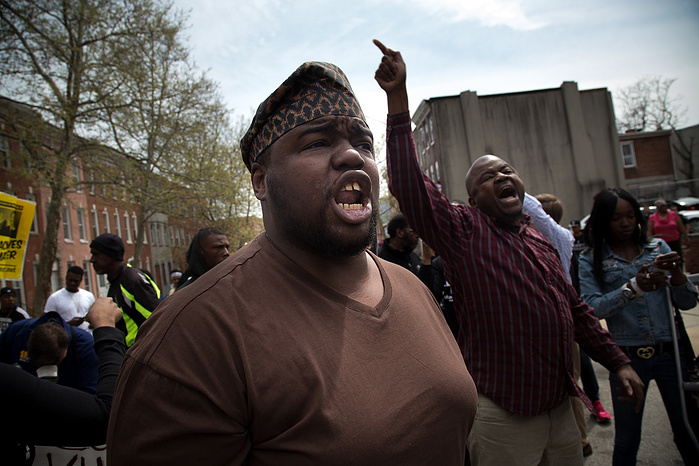 Baltimore residents air their grief and anger over the death of Freddie Gray outside the Baltimore police Western District.