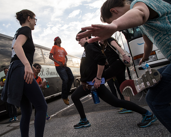 Marchers stretch out after covering twenty-five miles in a day.