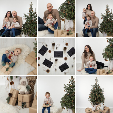 Family photo session during Christmas season in professional photo studio located in Debrecen