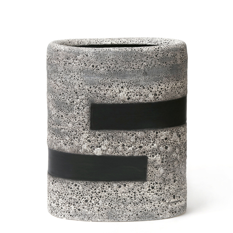 Artist Kathy Erteman, who is represented by Hostler Burrows Gallery, created Cinture Vessel, a hand-built stoneware work of art built with strips. The large-scale vessel was included in the 2019 International Korean Ceramic Biennale