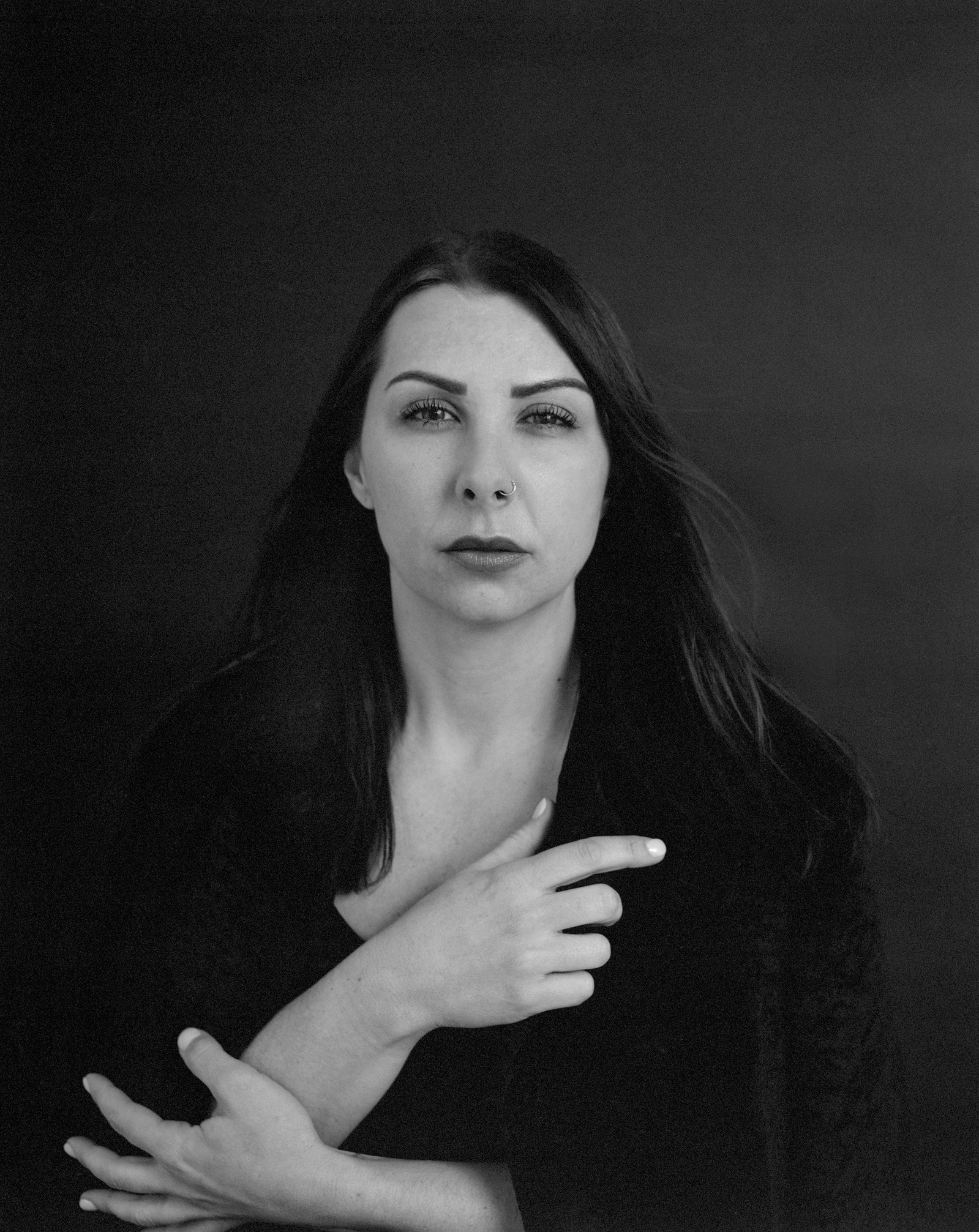 Contemporary black and white film portrait of a woman