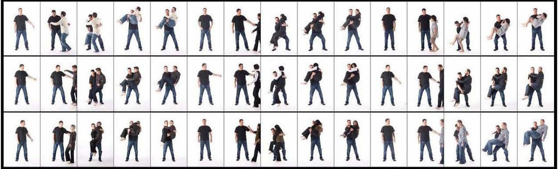 photographs from douglas rosenberg's relational performance lift-carry-hold, where the artist is lifting, carrying, and holding performance participants