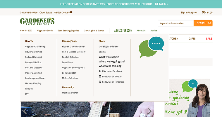 Navigation system and landing page before redesign