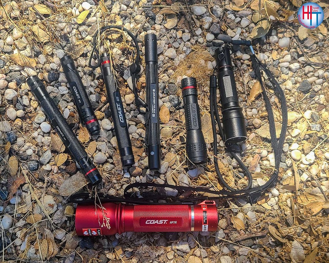 Collection of flashlights used by the author for her night photography