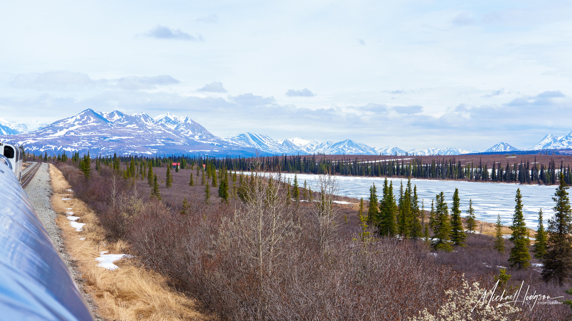 Photo from the train just past the historic town of Cantwell traveling on the Alaska Railroad.