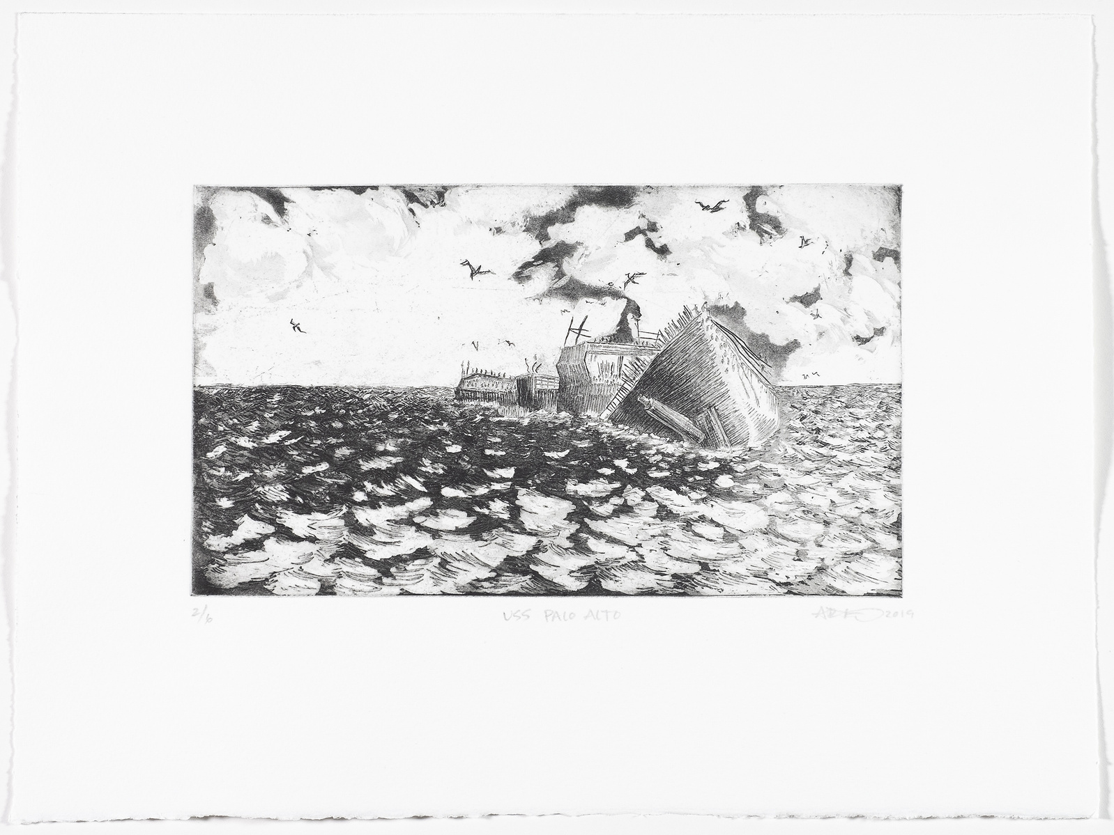 Drawing of the shipwreck, U.S.S. Palo Alto in at Seacliff Beach in Aptos, CA.