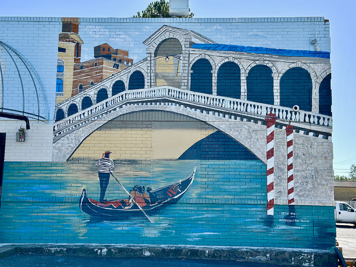 The owners wanted a painting of a gondola going through the town of Italy on the water.  It's called the bridge in Venice Italy. The Name is Ponte di Rialto . Took about a month to do , because of the hurricane. They are really love it. Enjoy doing it. I'