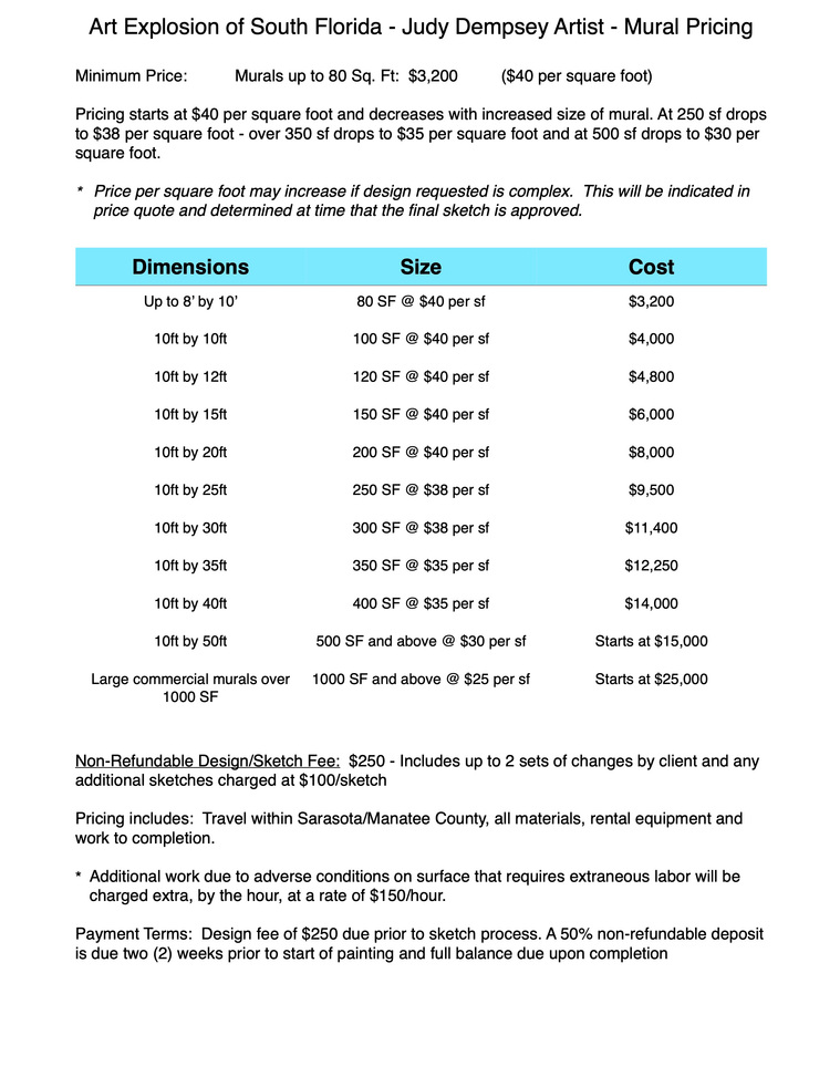 2020 Mural Pricing for Judy Dempsey, ArtExplosionSouthFlorida