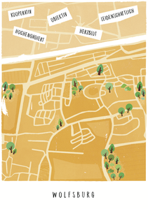 Illustrationen eines Kartenausschnitts von Wolfsburg 