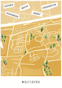 Illustrationen eines Kartenausschnitts von Wolfsburg 