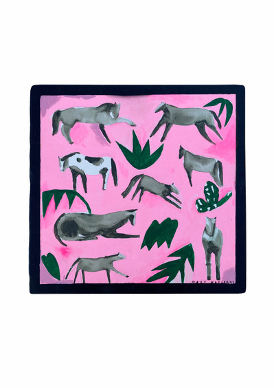 Acrylic painting on canvas, designed by artist Mary Naylor in her New York City Residency. The illustration features horses and plants.