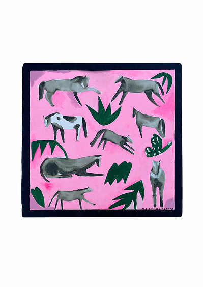 Acrylic painting on canvas, designed by artist Mary Naylor in her New York City Residency. The illustration features horses and plants.