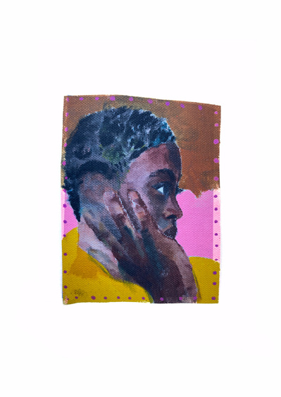 A small acrylic painted portrait on canvas Made by artist Mary Naylor. Created during her Mothership NewYork City Residency. 
