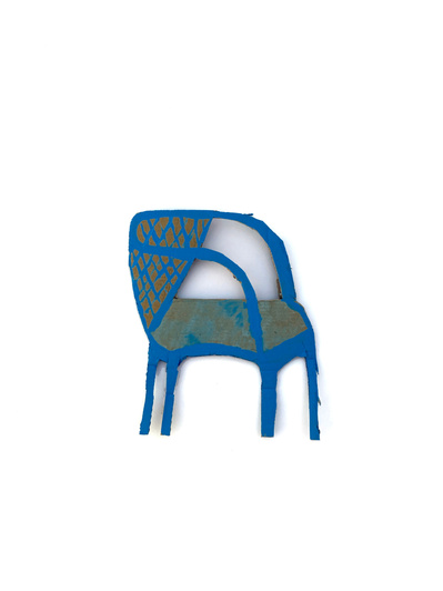 A small acrylic painted cutout chair Made by artist Mary Naylor. Created during her Mothership NewYork City Residency 2023