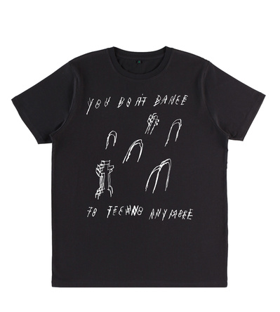 Black screen printed T-shirt made in the UK by Dissprints and artist Mary Naylor. raising money for The Ben Raemers Foundation. To help spread suicide awareness and help prevention. The Design features a graveyard and lyrics from the band Alabama 3.