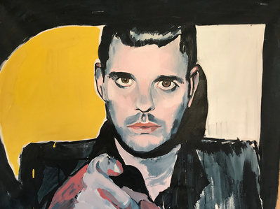 Portrait of Mike skinner , renowned musician of the band The Streets. 
Acrylic paint on canvas. Painting made in Salford by Northern Artist Mary Naylor.
Commission. Music. I think you are really fit. 