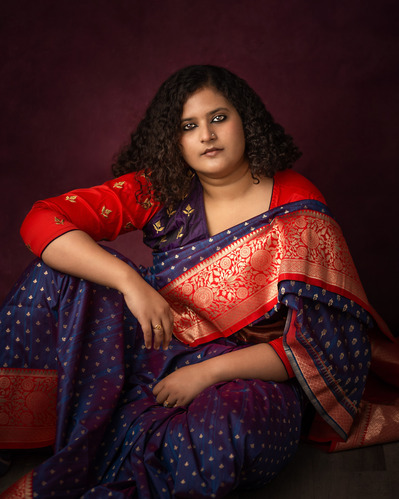 Fine art portrait of a beautiful lady in saree shot in our studio