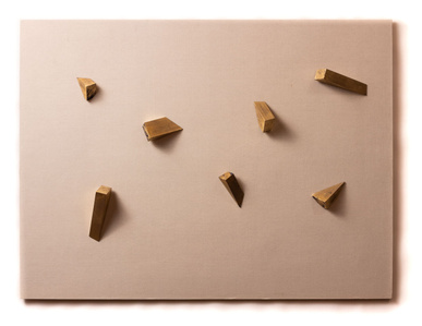 gold gilding artwork sculpture by "hadrien hach" artist title "information era" Gilded wood on canvas.