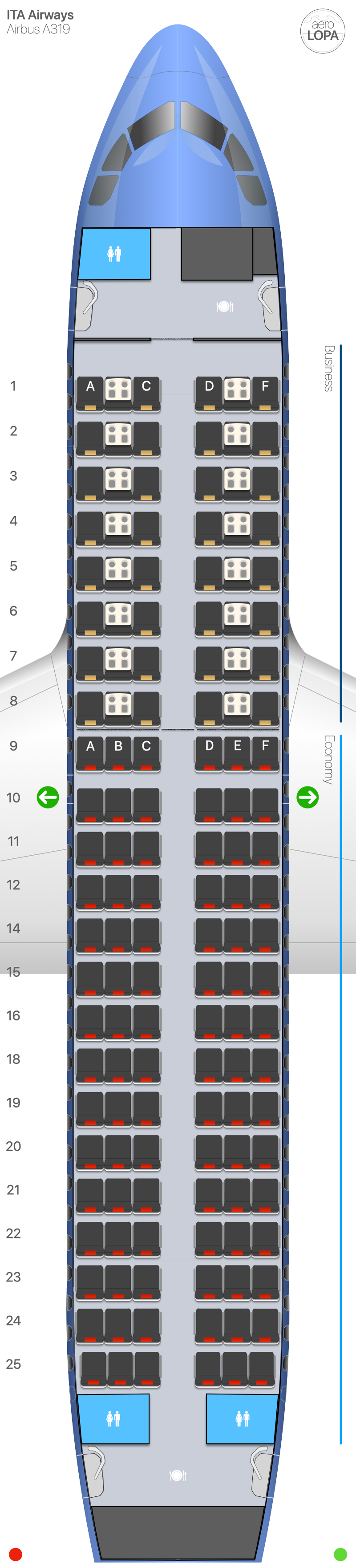AZ Airbus A319 - AeroLOPA | Detailed aircraft seat plans