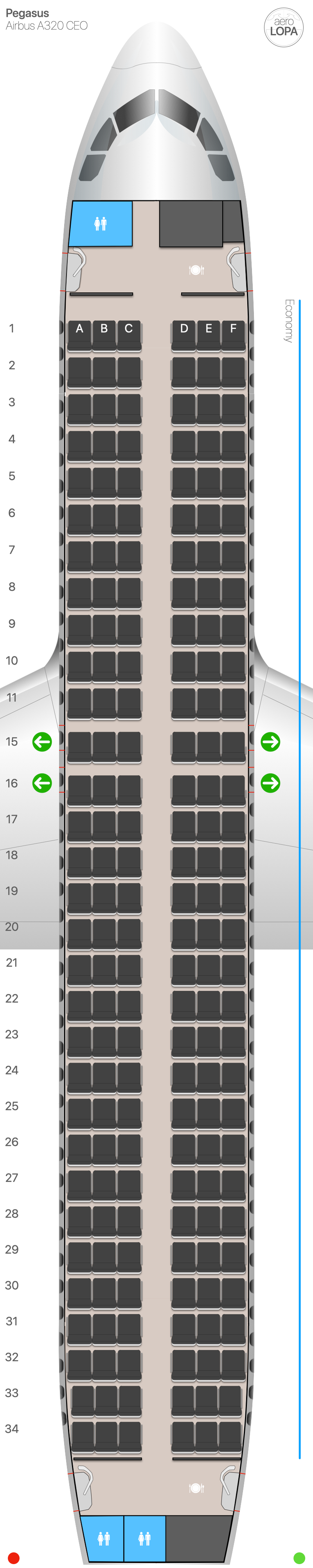 PC Airbus A320ceo type 2 AeroLOPA Detailed aircraft seat plans