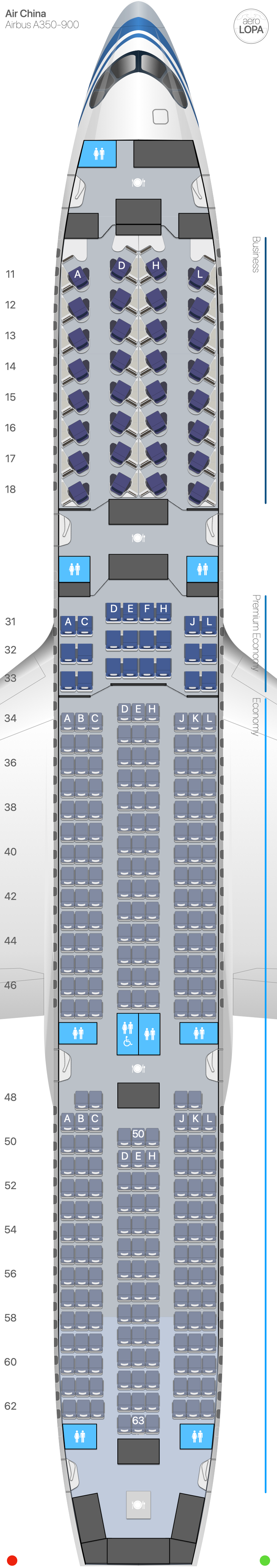 CA Airbus A350-900 type 1 - AeroLOPA | Detailed aircraft seat plans